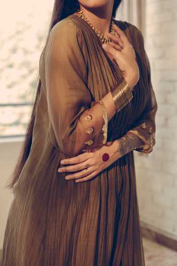 Buy Sarang Kaur Green Chanderi Silk Sequins, Beads V-neck Kaftan And Pant Set Online at Aza Fashions Buy_Sarang Kaur_Green Chanderi Silk Sequins, Beads V-neck Kaftan And Pant Set _Online_at_Aza_Fashions