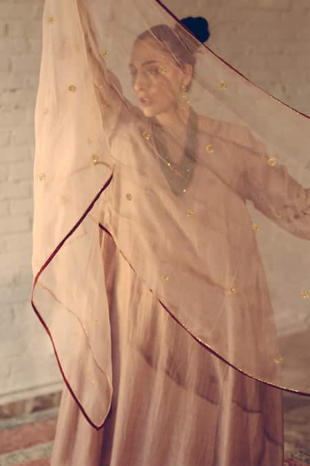 Sarang Kaur_Grey Organza Crystal Embroidered Stole _Online_at_Aza_Fashions