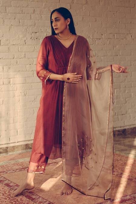 Shop_Sarang Kaur_Grey Organza Embroidered Placed Floral Butti Stole _Online_at_Aza_Fashions