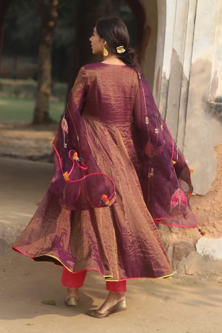 Rajiramniq Handwoven Chanderi Anarkali Pant Set 