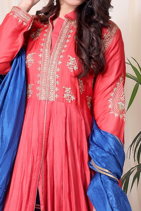 Shop Nazar By Indu Red , Monga Embroidered Anarkali Set at Aza Fashions Shop_Nazar By Indu_Red , Monga Embroidered Anarkali Set _at_Aza_Fashions