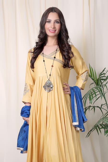 Shop Nazar By Indu Yellow , Monga Embroidered Angrakha With Dupatta at Aza Fashions Shop_Nazar By Indu_Yellow , Monga Embroidered Angrakha With Dupatta _at_Aza_Fashions