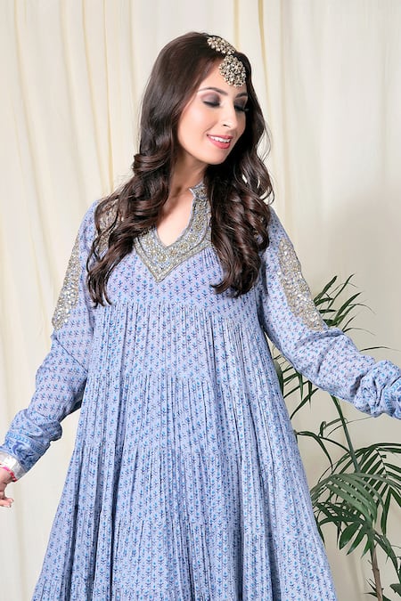 Shop Nazar By Indu Grey Cotton Embroidered Anarkali at Aza Fashions Shop_Nazar By Indu_Grey Cotton Embroidered Anarkali _at_Aza_Fashions