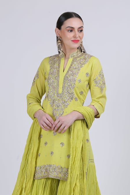 Shop Nazar By Indu Green Cotton Embroidered Kurta Set at Aza Fashions Shop_Nazar By Indu_Green Cotton Embroidered Kurta Set _at_Aza_Fashions