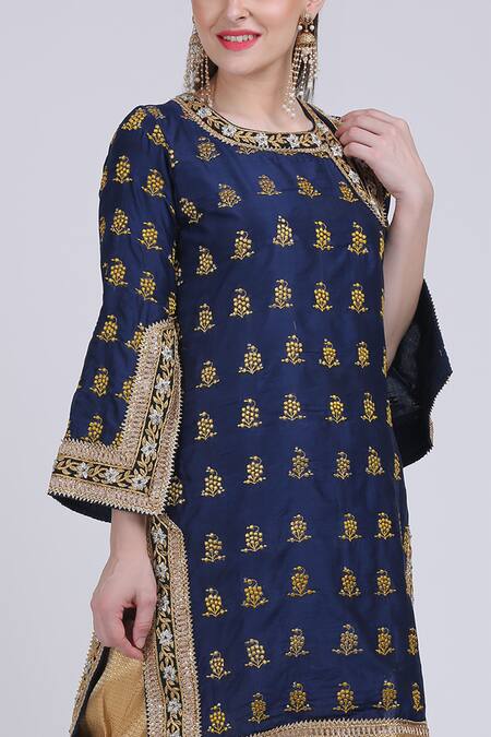 Nazar By Indu_Blue Chanderi Silk Kurta Set _Online_at_Aza_Fashions