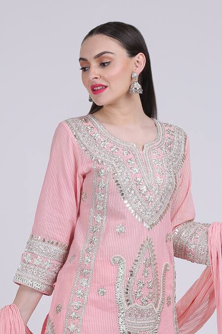 Nazar By Indu Pink Cotton Embroidered Kurta Set Online at Aza Fashions Nazar By Indu_Pink Cotton Embroidered Kurta Set _Online_at_Aza_Fashions