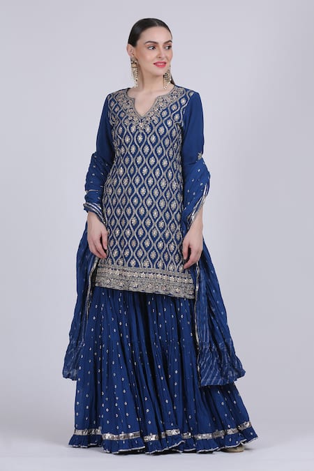 Nazar By Indu Blue Cotton Georgette Embroidered Kurta Set