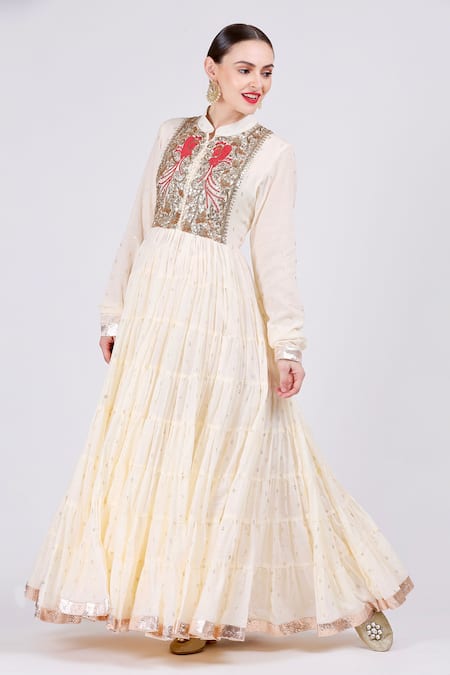 Nazar By Indu White Cotton Embroidered Anarkali
