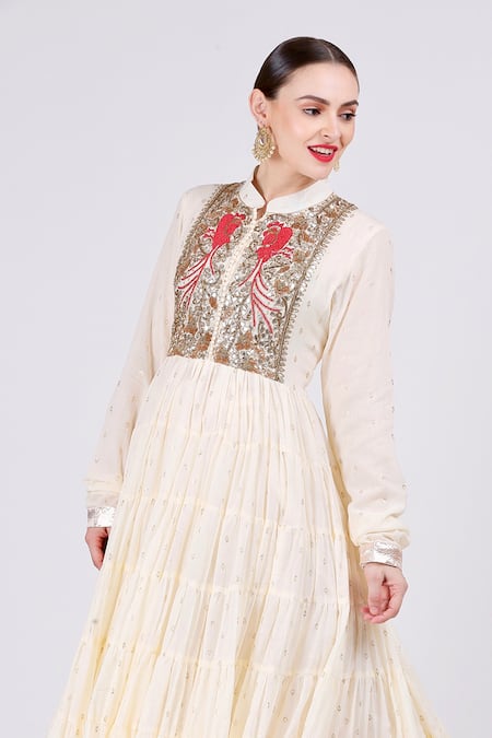 Shop Nazar By Indu White Cotton Embroidered Anarkali at Aza Fashions Shop_Nazar By Indu_White Cotton Embroidered Anarkali _at_Aza_Fashions