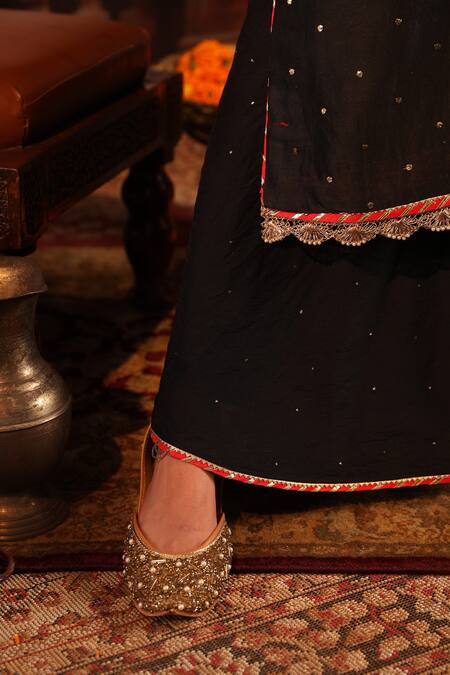 Ruh Clothing_Black Chanderi Chikankari Kurta Gharara Set _at_Aza_Fashions