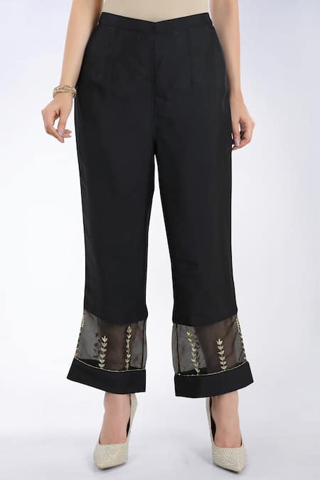 Asaga_Black Anarkali Chanderi Silk, Cotton Pant Mul Cotton Dupatta Organza Set _Online_at_Aza_Fashions