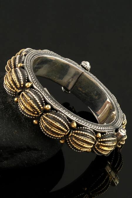 Noor_Gold Plated Rhinestones Rawa Work Bangle Single Pc_Online_at_Aza_Fashions