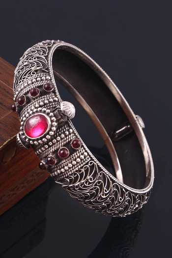 Noor_Silver Plated Stones Oxidized Studded Kada - Single Pc_Online_at_Aza_Fashions