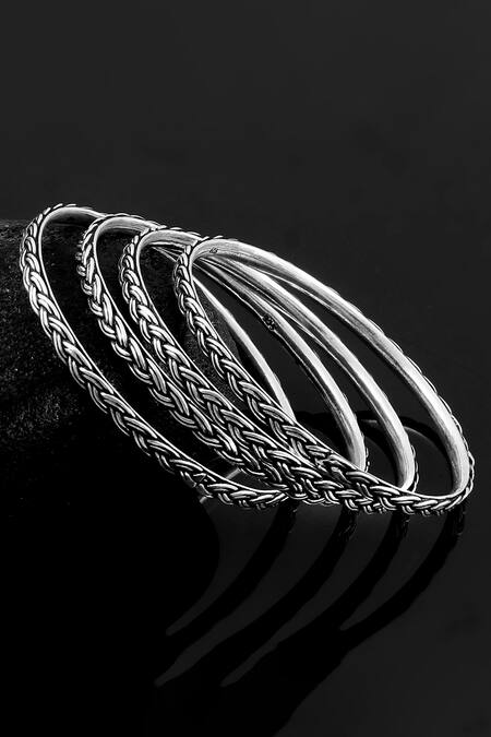 Noor_Silver Plated Oxidized Bangles - Set Of 4_Online_at_Aza_Fashions