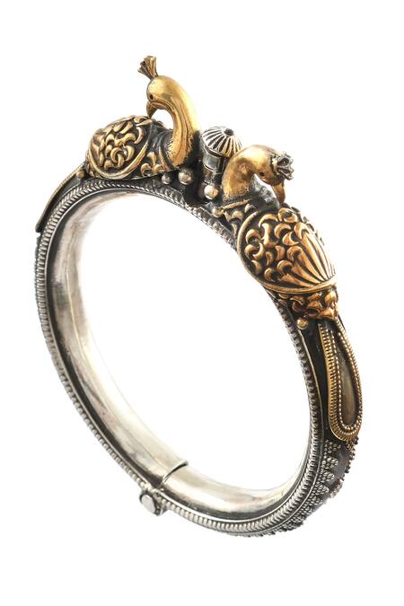 Noor_Gold Plated Rhinestones, Zari Peacock Design Bangle_Online_at_Aza_Fashions