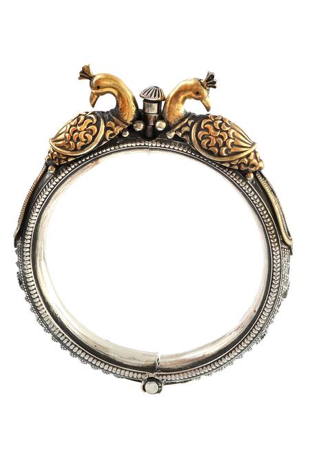 Buy_Noor_Gold Plated Rhinestones, Zari Peacock Design Bangle_Online_at_Aza_Fashions