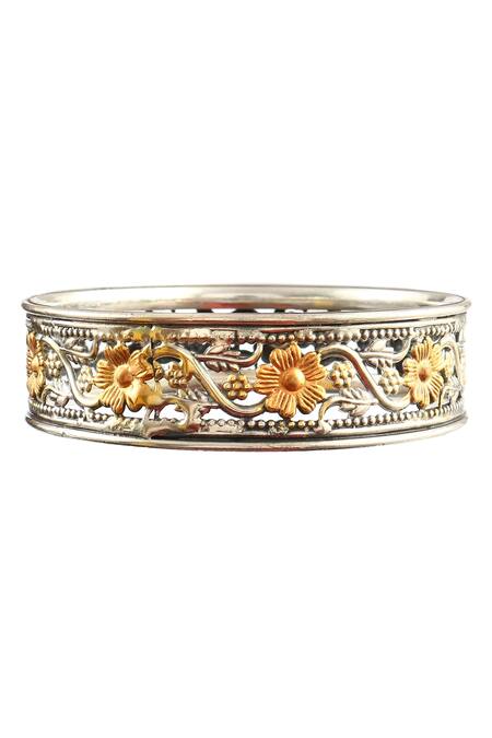 Buy_Noor_Gold Plated Carved Floral Bangle_Online_at_Aza_Fashions