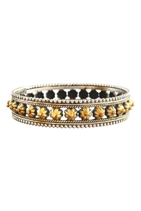 Buy_Noor_Gold Plated Carved Floral Bangle_Online_at_Aza_Fashions
