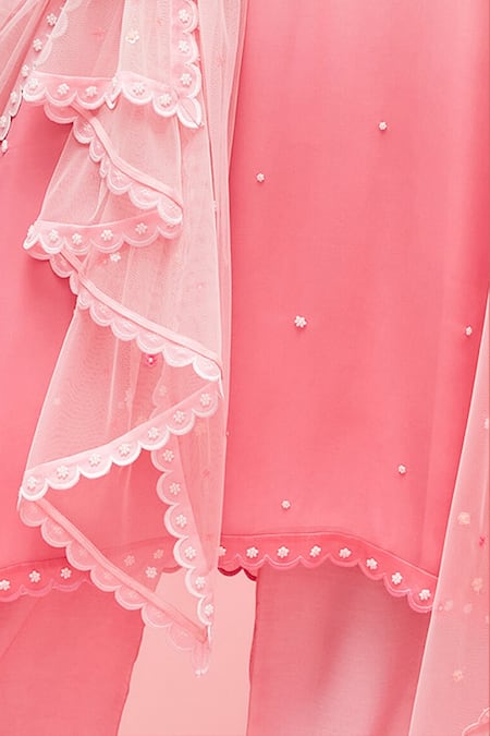 Shop_Nachiket Barve_Pink Dupatta Tulle, Kurta Georgette, Lining Floral Embroidered Anarkali Set_Online_at_Aza_Fashions