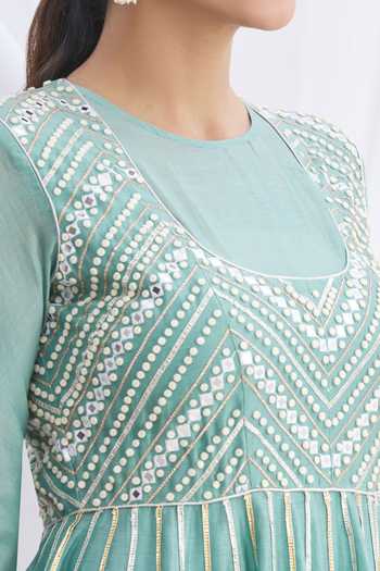NACHIKETBARVE Green Silk Chanderi Embroidered Anarkali Set at Aza Fashions NACHIKETBARVE_Green Silk Chanderi Embroidered Anarkali Set_at_Aza_Fashions