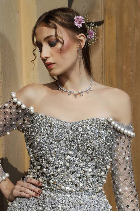 Honey Couture DAZZLING Silver Sequin Princess Formal Gown Dress