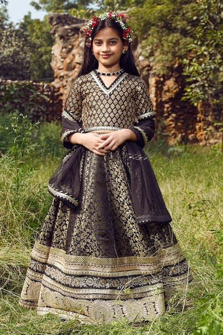 Buy Black Floral Printed Silk Lehenga Choli Online At Zeel Clothing.