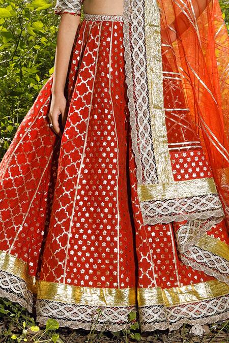 Nitya Bajaj_Brown Cotton, Chanderi, Net Embroidery Lehenga Set_at_Aza_Fashions