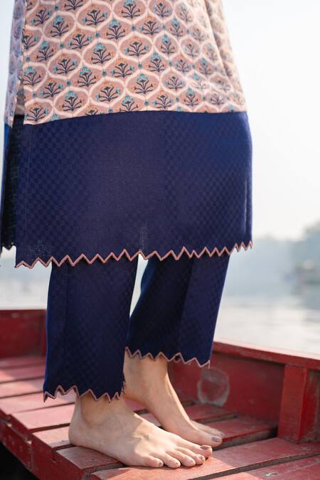 Naaz By Noor_Beige Light Woolen Round Straight Printed Kurta And Pant Set_at_Aza_Fashions