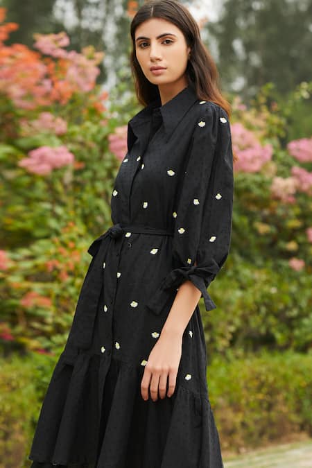 Meadow Asymmetric Embroidered Shirt Dress 