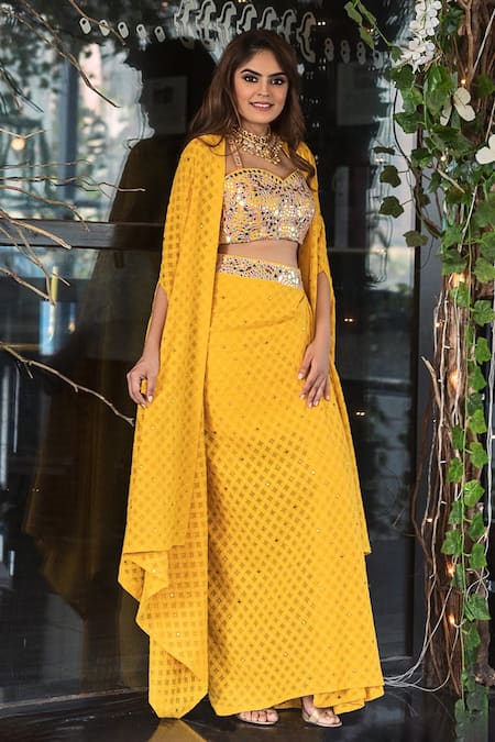 Nitara Dhanraj Label Embroidered Cape Lehenga Set 