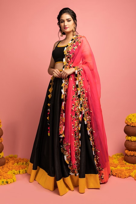 Orange and black lehenga set by Jaipuriya | The Secret Label