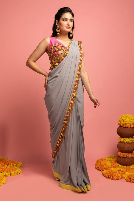 Buy Grey Sarees for Women by Ms Retail Online | Ajio.com