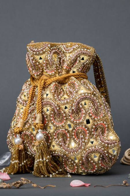 Buy Eena Gold Embroidery, Beads Embellished Potli Bag Online at Aza Fashions Buy_Eena_Gold Embroidery, Beads Embellished Potli Bag _Online_at_Aza_Fashions
