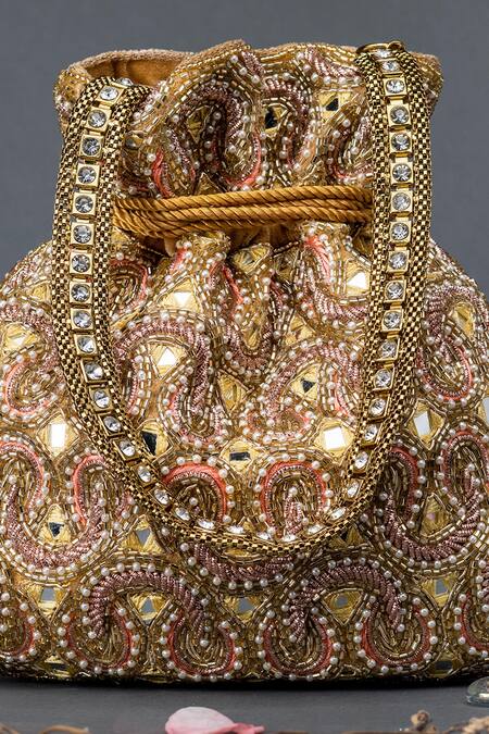 Shop Eena Gold Embroidery, Beads Embellished Potli Bag Online at Aza Fashions Shop_Eena_Gold Embroidery, Beads Embellished Potli Bag _Online_at_Aza_Fashions