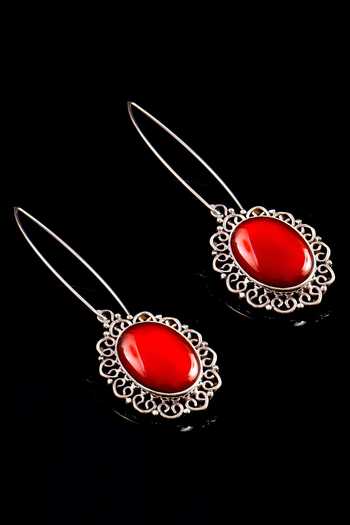 Buy_Noor_Silver Plated Rhinestones, Stones Handcrafted Oval Drop Earrings_Online_at_Aza_Fashions