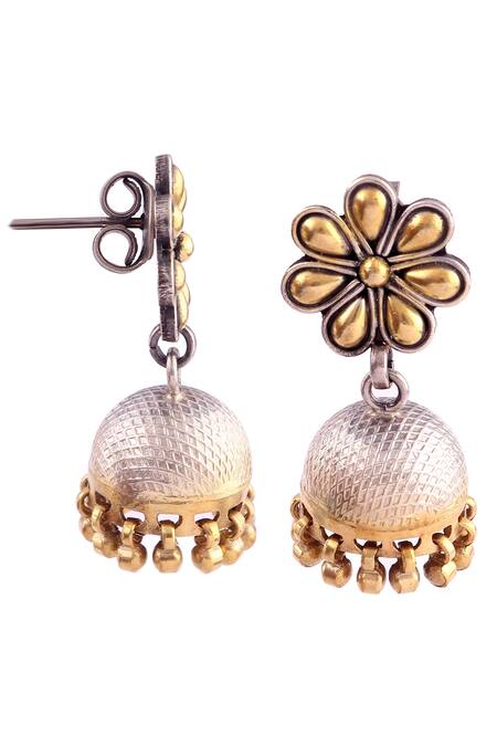 Noor_Silver Plated Oxidized Jhumkas_Online_at_Aza_Fashions