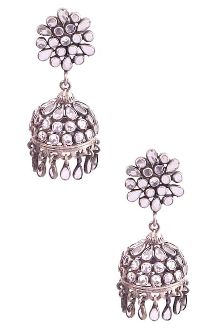 Noor Silver Studded Jhumkas 
