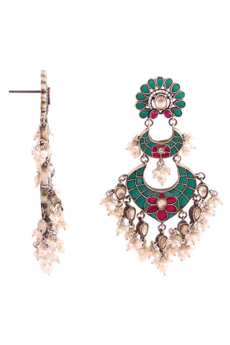 Buy_Noor_Blue Beads, Diamonds Kundan Chandbali Earrings_Online_at_Aza_Fashions