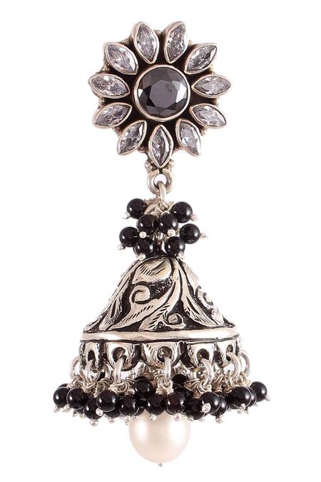 Shop_Noor_Silver Plated Stones Studded Jhumkas_Online_at_Aza_Fashions