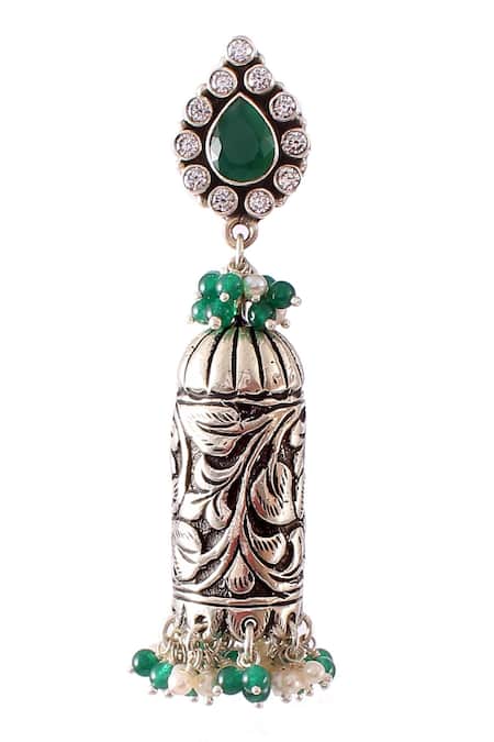 Shop_Noor_Silver Plated Stone Studded Jhumkas _Online_at_Aza_Fashions