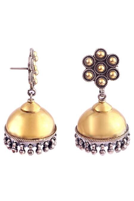Buy_Noor_Gold Plated Oxidized Silver Jhumkas_Online_at_Aza_Fashions