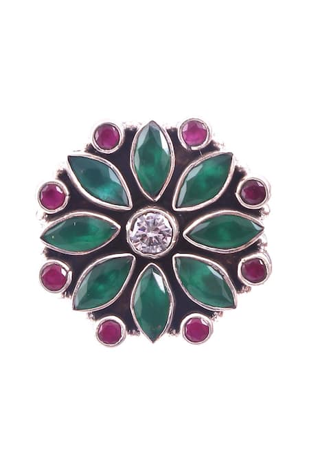 Buy_Noor_Green Stones Silver Studded Earrings_Online_at_Aza_Fashions