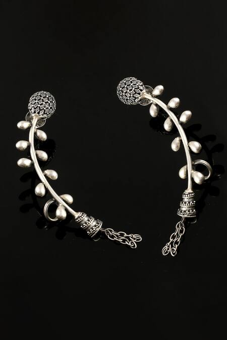 Noor_Silver Plated Leaf Carved Earcuffs_Online_at_Aza_Fashions