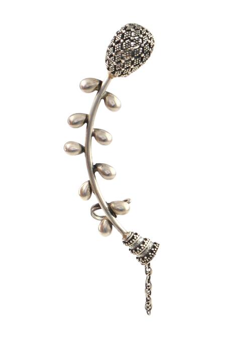 Buy_Noor_Silver Plated Leaf Carved Earcuffs_Online_at_Aza_Fashions