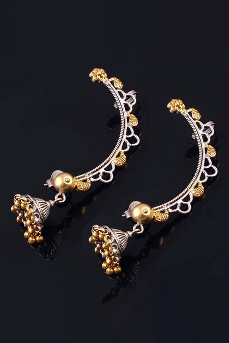 Noor_Silver Plated Beads Ear Cuff Jhumka Earrings_Online_at_Aza_Fashions