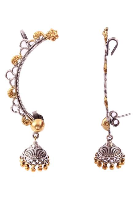 Buy_Noor_Silver Plated Beads Ear Cuff Jhumka Earrings_Online_at_Aza_Fashions