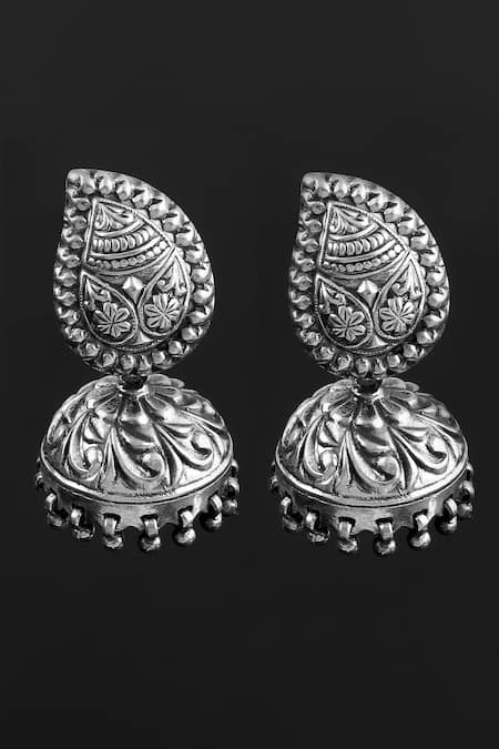 Noor Oxidized Tear Drop Motif Jhumkas 