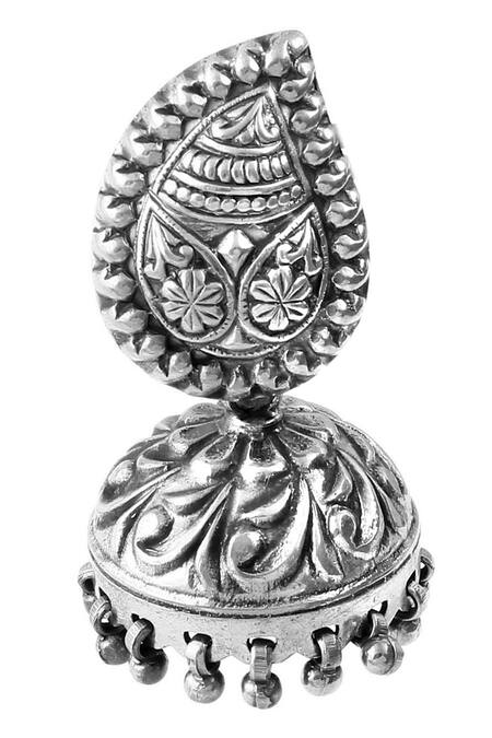 Buy_Noor_Silver Plated Oxidized Tear Drop Motif Jhumkas_Online_at_Aza_Fashions