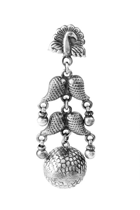 Buy_Noor_Silver Plated Oxidized Peacock Motif Earrings_Online_at_Aza_Fashions