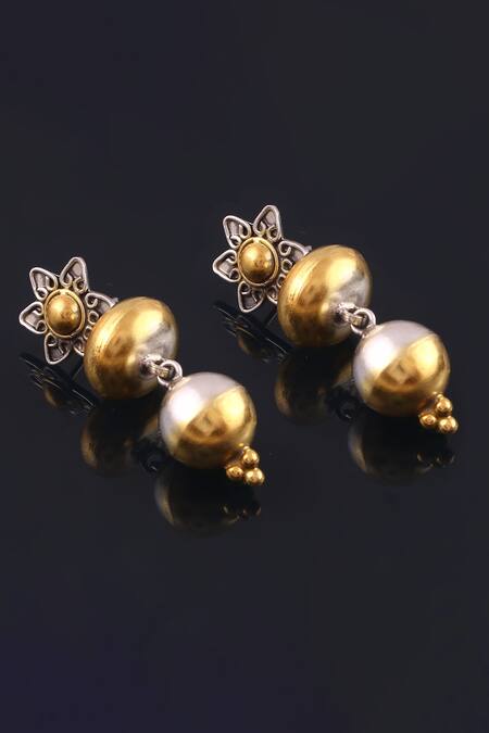 Noor_Gold Plated Floral Drop Earrings_Online_at_Aza_Fashions